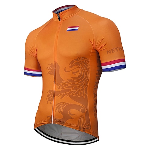 Herren Radtrikot Gemustert Holländer Nationalflagge Kurzarm Fahhrad Trikot Oberteil mit 3 Gesäßtaschen Mountainbike MTB Straßenradsport UV-beständig Schnelltrocknend Reflektierende Streifen Image