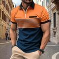 Männlich Poloshirt Strickpolo Casual Verabredung Kargen Kurze Ärmel Modisch Kariert / Gestreift / Chevron Print Gestrickt Sommer Dry-Fit Weiß Rosa Rote Orange Grün Aprikose Poloshirt