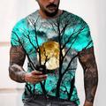 Trees Casual Mens 3D Shirt For Halloween Purple Summer Cotton Men'S Unisex Tee Moon Graphic Prints Crew Neck Wine Blue Yellow Red 3D Daily Short