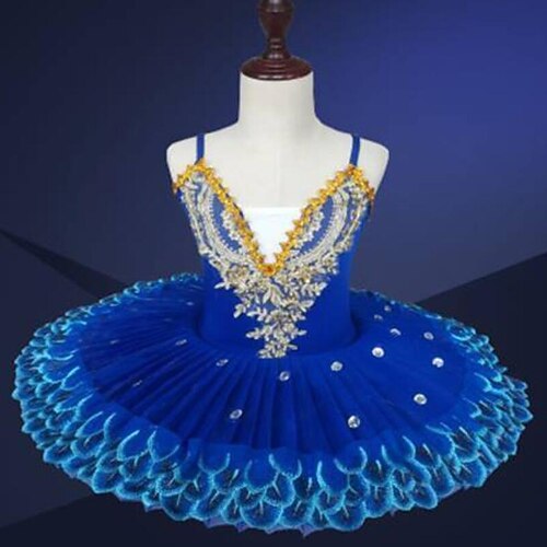 ballett tutu kleid kinder dancewear kristall spitze druck stickerei mädchen training leistung ärmellos hoch elastan spitze tüll Image