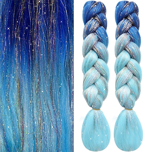 2 Stück Haarverlängerungen für Zöpfe, Ombre-Flechthaar, Lametta-Haarverlängerung, glitzerndes Flechthaar, 24-Zoll-Flechthaar, vorgedehnt, Ombre, 100 g, hitzebeständig, bunt, synthetisches Flechten, 3 Image