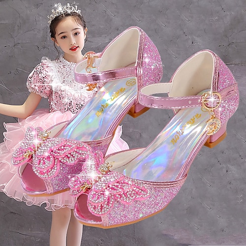 Silberne Glitzer-Prinzessinnenschuhe für Mädchen – glitzernde Mary-Jane-Sandalen mit Schleife und niedrigem Absatz, elegante Party- und Brautschuhe Image