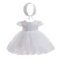 Nuovo vestito da neonata con cappello abito da battesimo in pizzo bianco abito da principessa di