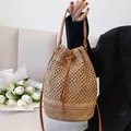 Borsa in paglia intrecciata Borsa a tracolla a secchiello da donna Borsa da spiaggia estiva Borse a tracolla da viaggio retrò Piccola borsa da viaggio e borsetta da donna