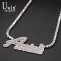 Collana con nome personalizzato Uwin lettera corsiva con catena da Tennis collana con zirconi cubici