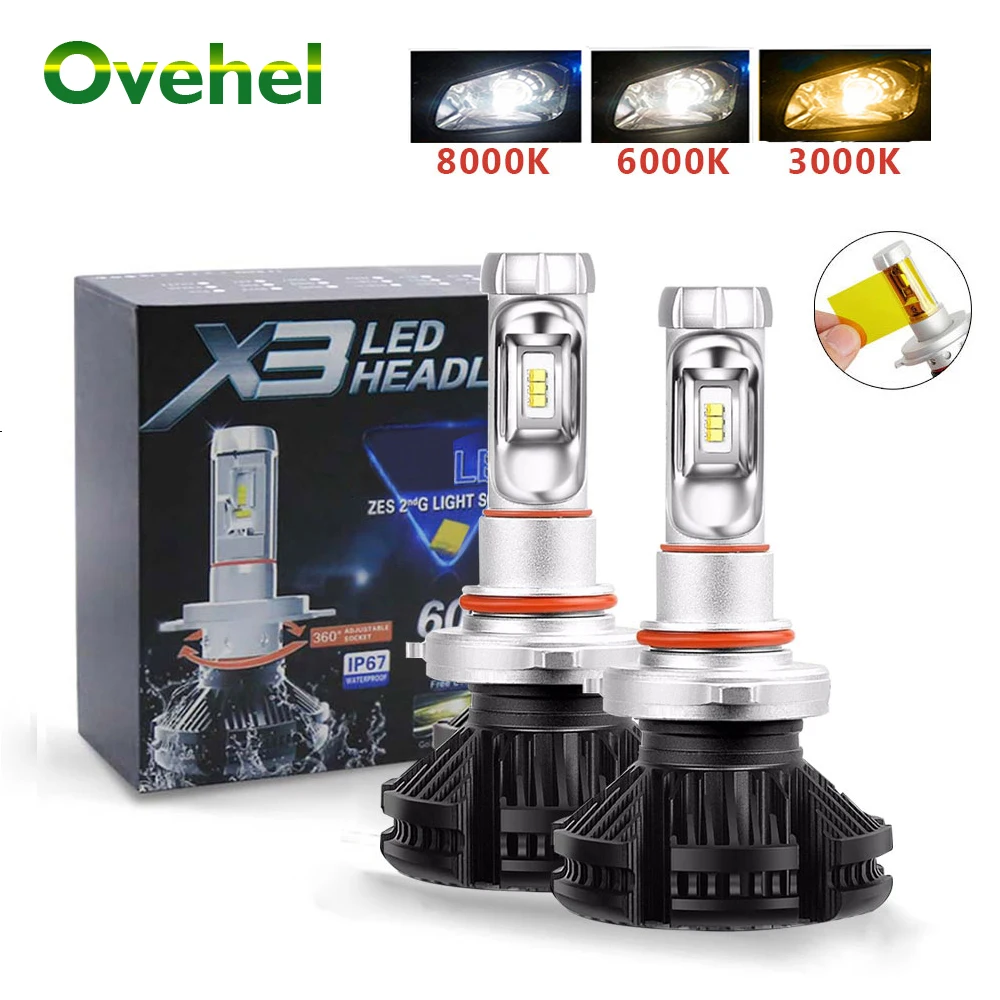 OVEHLE Faro principale ZES 50W 6000LM H4 LED H7 Faro per auto 3000K/6500K/8000K X3 H1 H11 LED 9005 HB3 9006 HB4 LED fendinebbia Auto
