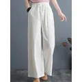 Pantaloni di lino abbigliamento donna Solid Jeams pantaloni a vita alta moda coreana abbigliamento