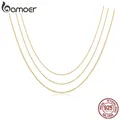 bamoer Authentic Gold Color 925 Sterling Silver Basic Cable Chain Necklace Pendant for Women Long