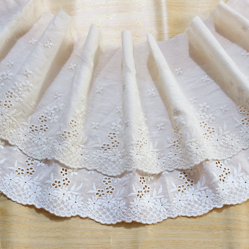 Finiture in pizzo di cotone con bordi floreali ricamati, decorazioni in stoffa, artigianato per cucire a nastro, bianco, beige, abbigliamento in cotone 100%, 2 iarde/lotto