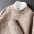 Men's Cashmere Sweater Loose and Thick Jacquard Crewneck Sweater Autumn and Winter New Solid Color