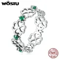 WOSTU 925 Sterling Silver Emerald Crystal Cute Rings For Women Green CZ Honey Bee Four-leaf Clover