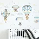 Watercolor Animals Hot Air Balloon Clouds Wall Stickers Blue Color for Kids Room Baby Nursery Room