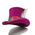 Purplish Red 100% Wool Hat for Men and Women Fedora Top Gentleman Bowler Hat Black White Feather