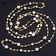 GuaiGuai Jewelry 69'' Natural White Round Pearl Keshi Pearl Crystal CZ Pave Gold Color Plated Chain