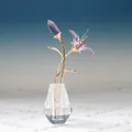 Mini Crystal Glass Greenish Lily Flower Ornament with Vase Simulation for Bedroom Office Porch