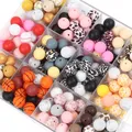 15mm 30Pcs Silicone Beads Round Print Food Grade Teething Beads for DIY Pen Baby Teething Pacifier