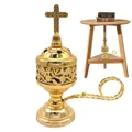 Vintage Catholic Incense Burner With Cross Small Brass Metal Crafts Aromatherapy Diffuser for Family