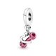 Cute Pink Enamel Dumbbel Pendant Fit Original Pan Charms Bracelet Men Hollow Heart Bead DIY Bijoux