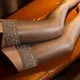 70D Women Sexy Oil Shiny Thigh High Stockings Lace Top Nylon Pantyhose Long Over The Knee Silk