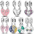 Double Heart-shape Charms Beads Silver Plated Mom Daughter Son Friendship Dangle Pendant Fit Pandora