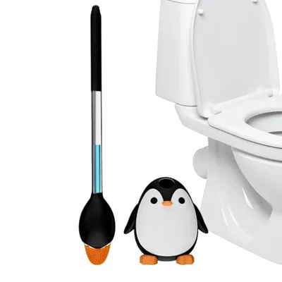 Penguin Shape Silicone Toilet Brush with Holder Soap Dispensing Toilet Scrubber Brush Toilet Cleaner