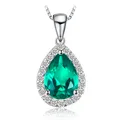 JewelryPalace Pear Simulated Nano Emerald 925 Sterling Silver Pendant Necklace Gemstone Statement