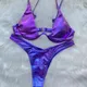 Sexy Triangle Bikini 2023 holographic Purple Push Up Thong Swimwear Brazilian Bandage Bathing Suit