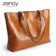 Zency 2023 Brown Women Handbag 100% Genuine Leather Female Shoulder Purse Ladies Black Tote Bag