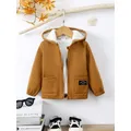 Kids Boy Clothes Solid Color Hooded Zipper Warm Overcoat Winter with Pockets Fashion Daily Wear for