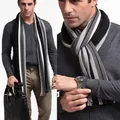 Classic Men's Scarf Winter Warm Faux Cashmere Soft Tassel Long Shawl Business Casual Striped Scarf