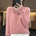 Long-sleeved women's sweater cashmere knit 100% pure merino wool cardigan O-neck cardigan sweater