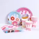 Donut Birthday Party Decoration Disposable Tableware Set Plate Cup Napkins Candy Bags Gift Boxes 1st
