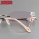 Butterfly Female Eye Glasses Titanium Gray Red Lens Diamond Trimmed Rimless Spectacle Frames Women