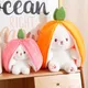 Reversible Carrot Strawberry Bunny Pillow Plush Toy Cushion for Playing and Cuddling