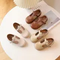 Girls Leather Shoes Toddlers Flats Princess Sweet Little Kids Soft Shoes T-strap Retro Classic