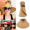 2023 New Women Roll Up Sun Visor Wide Brim Straw Hat Summer Foldable Packable UV Protection Cap for
