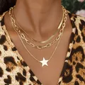 IngeSight.Z Flat Blade Snake Chain Choker Necklaces Multi Layered Gold Color Star Pendant Necklaces