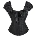Ruffled Sleeves Overbust Corset Body Shapewear Embroidered Floral Black White Bridal Bustier Top