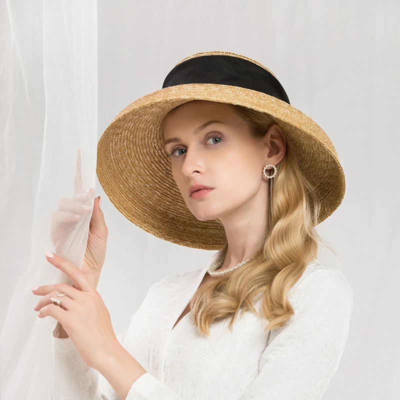 2024 di Nuovo Modo Cappello di Paglia Delle Signore Primavera Estate Francese Elegante Retro Campana Cappello a Tesa Grande Versatile Cappello da Sole Spiaggia Arco Cappello da Sole