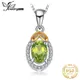 JewelryPalace Oval Cut Genuine Natural Green Peridot 925 Sterling Silver Pendant Necklace Gemstone