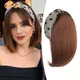 MEIFAN Synthetic Short Straight Bob Half Wig with Headband Clip in Hair Extension Black Brown Fluffy