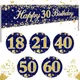 Blue Gold Happy Birthday Banner Balloon Flag Adult 18th 21th 40th 50th Birthday Party Decoration