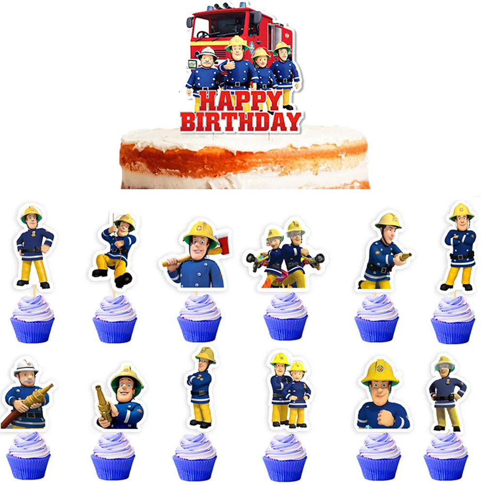 Toppers per cupcake Sam pompiere Camion dei pompieri Topper per torta da dessert Topper per pompiere Baby Shower Boy Decorazioni per feste di buon compleanno
