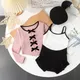 Kids Swimwear for Girls Korean Fashion Bow Toddler Girl Swimsuit Black Pink Color Swimwear Hat Set