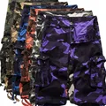 Summer Cargo Shorts Men Camouflage Camo Casual Cotton Multi-Pocket Baggy Loose Work Shorts