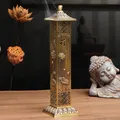 Retro Vertical Incense Burner Lotus Dragon Phoenix Pillar Metal Incense Base Buddha Heart Sutra