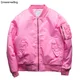 Men Pink Bomber Jacket Quilted / Thin Aviator Jackets Zippered Sleeve Pocket Stand Collar Japan