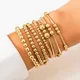 IngeSight.Z 7pcs/set Exaggerated CCB Beaded Bracelet for Women Punk Gold Color Long Metal Curved