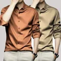 X-6XL Orange Men's Long Sleeve Shirt Luxurious Wrinkle Resistant and Non ironing Solid Business