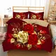 3D Shiny Red Golden Rose Flowers Duvet Cover Set with Pillowcase Valentine's Day Luxury Bedding Set